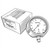 Line art illustration: Ashcroft General Service Gauge, dial displaying vacuum to pressure, next to its labeled product box