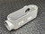 Raco RLR200 2-inch conduit body, gray, with threaded openings and internal view.