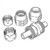 Line art illustration: Brass hose mender, tube, threaded hex nuts, and two slotted lock nuts