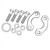 Line art illustration: split flange kit with four bolts, four washers, O-ring and two halves