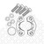 Line art illustration: split flange kit with four bolts, flat washers, O-ring and two halves