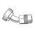 Line art illustration: Hydraulic 45-degree elbow split flange adapter with a knurled threaded fitting end