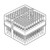 Line art illustration: Sterilized clear case holding several stacked racks of disposable pipette tips