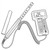 Line art illustration: Indoor Air Quality meter: handheld unit, remote probe, protective cap, and coiled cable