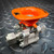 Whitey ball valve, orange handle with "W" logo and "OPEN" text, showing new condition, no wear or corrosion.