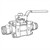 Line art illustration: Stainless steel ball valve with handle, bolted body, and threaded pipe connections