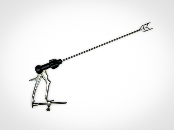 Jarit 600-550 PEER Roto-Lok straight retractor with stainless steel shaft and cage-like tip.