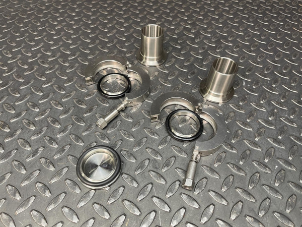 Lot of 2, Adapter KF-40 to 1.5" Hose SS Metal KF40, w/ Center Ring, Hinge Clamp Unknown KF-40