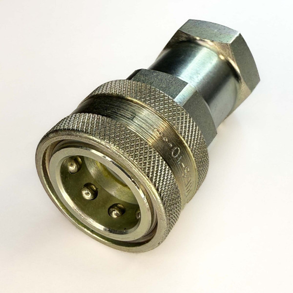 Aeroquip FD45-Series-10 1/2" quick disconnect female coupling with knurled metal sleeve and hex nut base.