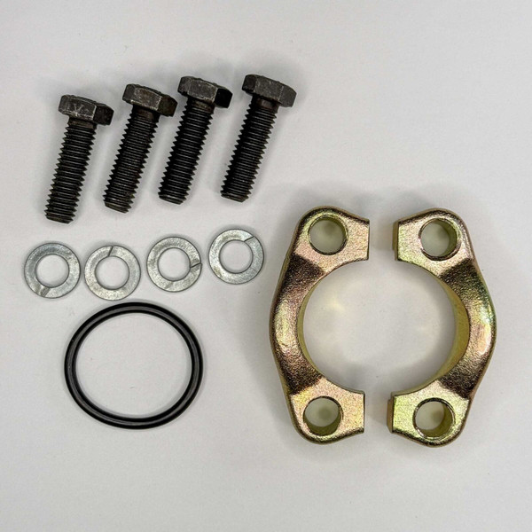 Split flange kit with four hex bolts, four lock washers, O-ring and gold-tone clamp halves