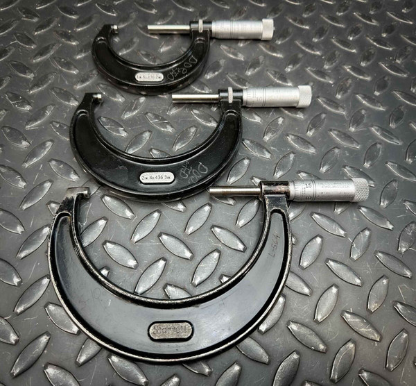 Starrett Outside Micrometer 436 Set, 1-2" 2-3" 3-4" .0001"
