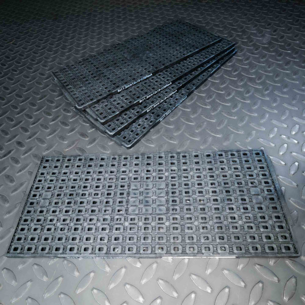 Five units marked 8x11.5mm 12x19=228RevA; uniform gray waffle grid pattern, no cracked pockets or missing sections visible.