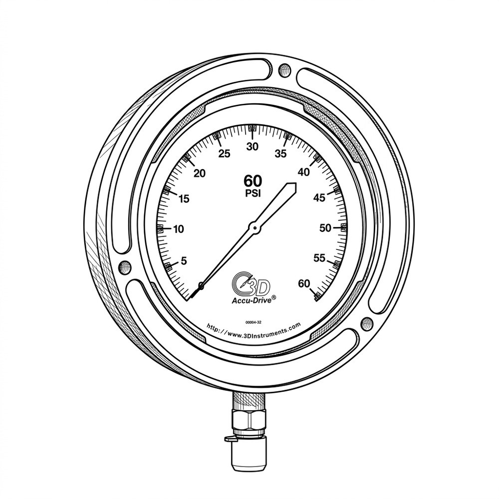 Unused 3D Instruments 4.5" Test Gauge 60 PSI, 25504-22B71