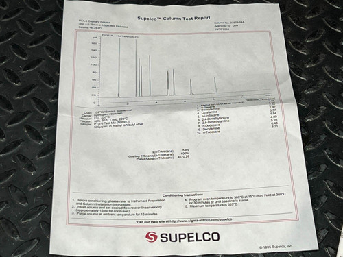 Supelco PTA-5 Fused Silica Capillary GC Column, 22m x 0.25mm, 0.5µm - Open Box