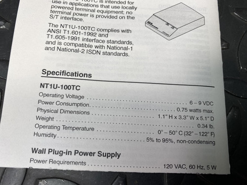Tone Commander NT1U-100TC ISDN Network Termination w/ Power Supply -New