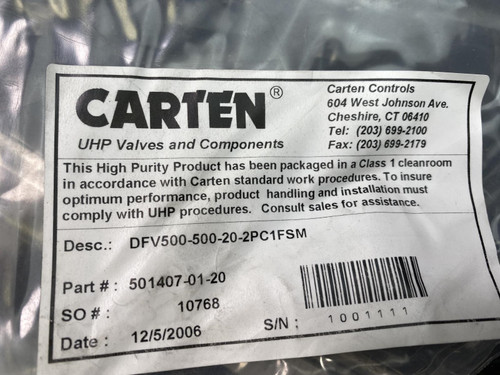 Carten DFV500-500-20-2PCFSM HF Duplex UHP Valve 501407-01-20