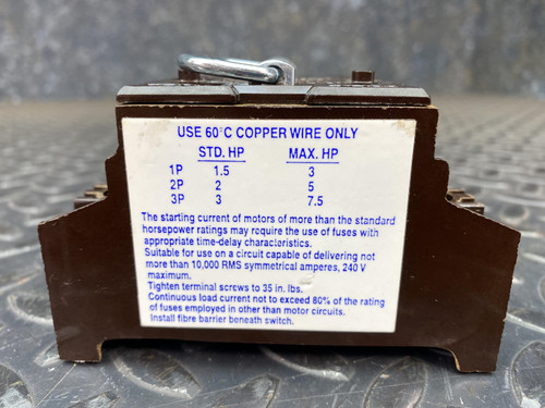 Cutler-Hammer PFS3322 Pullout Switch, 30A, 250V - Unused