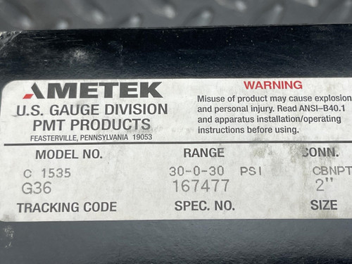 Ametek C1535 Corrosion Resistant Gauge 30-0-30 PSI 2" Face CBNPT 1/4"Connector