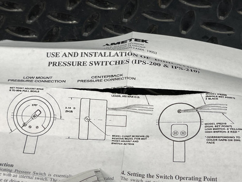 Ametek IPS-200-HA Indicating Pressure Switch Gauge 100 PSI 2" Face 1/4" LMM