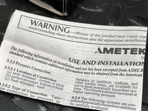 Ametek V1535 Vacuum Gauge 30 In. Hg. CCW 2" Face 1/4" CBNPT Connector