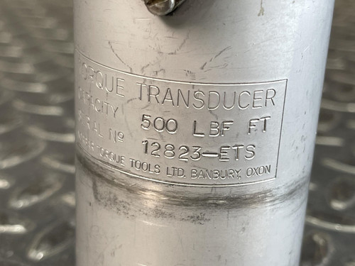 Another close-up view of the Norbar Torque Transducer's label, confirming a capacity of 500 LBF·FT. The label area features slight scuff marks, giving it a used appearance.