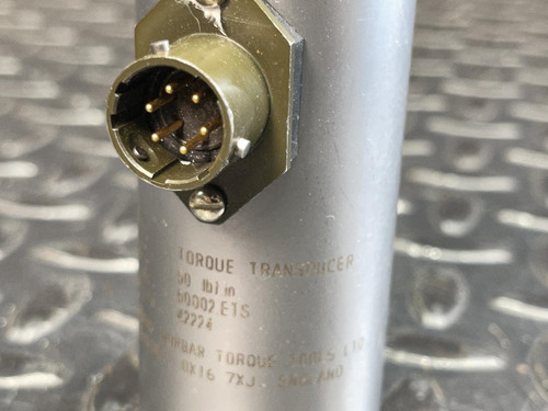 A detailed view of the electrical connector on the Norbar 5000-2ETS Torque Transducer – 50 LBF·IN, 1/4" Drive from Obtainium Science and Surplus, showing multiple metal pins inside the circular port.