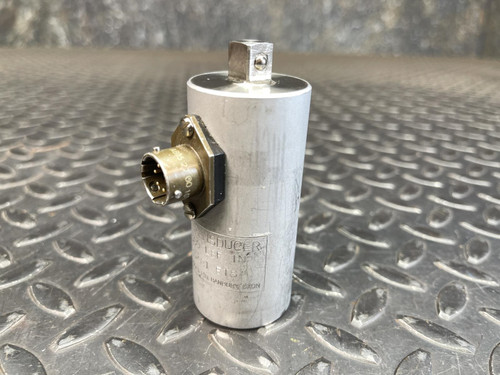 Norbar Torque Transducer 500 LBF·IN – 3/8" Drive In/Out from Obtainium Science and Surplus, shown upright on a textured metal surface with a cylindrical metal body, external connection port, and a square drive at the top.