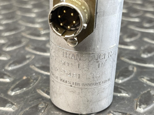 Norbar Torque Transducer 500 LBF·IN – 3/8" Drive In/Out from Obtainium Science and Surplus, featuring a detailed view of the connection port on its side, with metallic pins inside a circular connector housing.