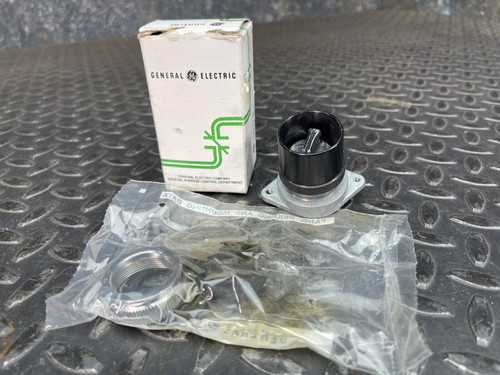 A GE 3-Position Oil-Tight Switch - Model CR2940UB200B from Obtainium Science and Surplus, shown alongside its original cardboard packaging on a metal surface.