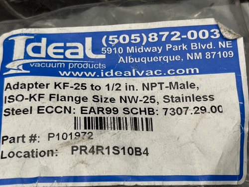 Ideal Vacuum P101972 KF25 to 1/2" Male NPT Adapter Stainless Steel