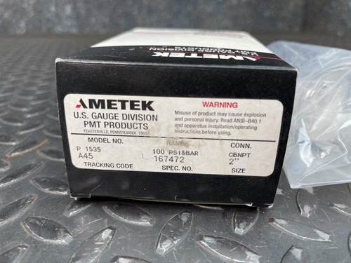 Ametek P1535 Corrosion Resistant Gauge 0-100 PSI 1/4" CBNPT Connector 2" Face