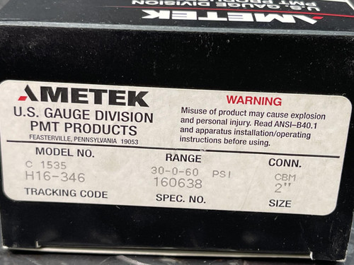 Ametek C1535 Corrosion Resistant Gauge 2" Face -30-0-60 PSI 1/4" NPT CBM Conn.