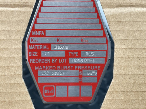 BS&B Safety Systems Rupture Disk 1", 11003121-1, 132 PSI, 65ºF, 316 Ni, -Unused