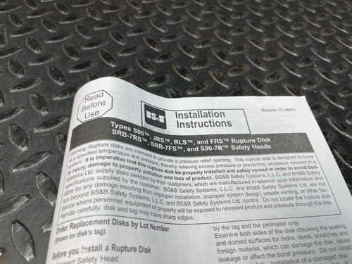 BS&B Safety Systems Rupture Disk 1", 11003121-1, 132 PSI, 65ºF, 316 Ni, -Unused