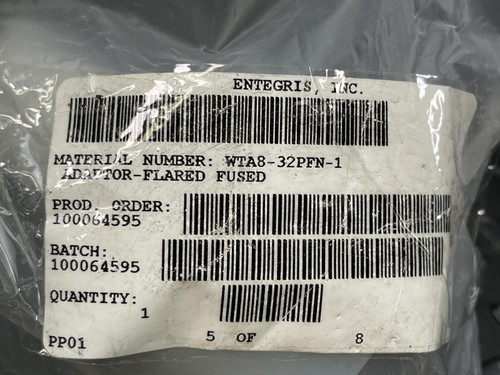 Lot of 5 Entegris Fluoroware WTA8-32PFN-1 Flared Fused Adapter