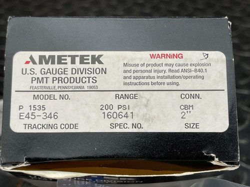Ametek P 1535 Corrosion Resistant Gauge 200 PSI 2" Face CBM Connector NEW