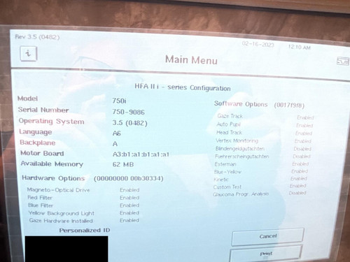 Carl Zeiss Meditec Humphrey Field Analyzer 750i w/ Power Table, Software 3.5