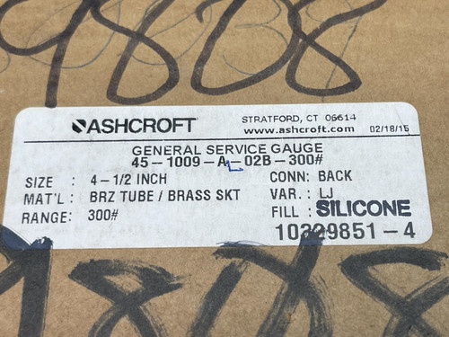 Ashcroft 45-1009-A-02B-300# Silicon Filled Gauge 0-300 PSI 4-1/2" Face 1/4"NPT
