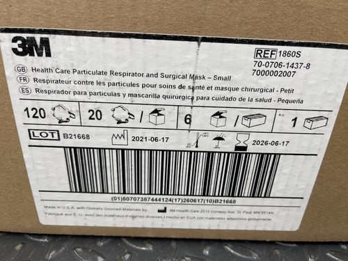 Lot of 120, 3M Surgical Masks 1860S, N95, Size Small -Unused