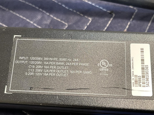 APC AP8865 Rack PDU 2G, Metered, 0U, 8.6kW, 208V, (2) 5-20, (36) C13, & (6) C19