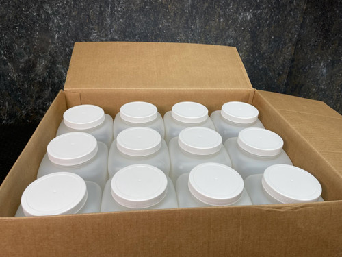 24 - Uline S-8508 Square Wide mouth 64 oz. Plastic Jar w/ Screw-on Lids