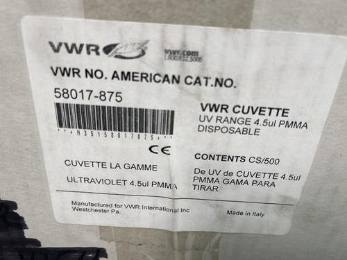 Case of 500 VWR 58017-875 Standard UV Grade Cuvette, 4.5ul, Disposable, -Unused