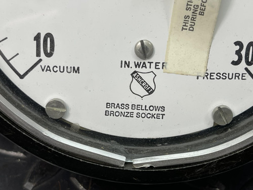 Ashcroft 4.5" Gauge, Pressure, -10 to 30 In. Water, Brass Conn.