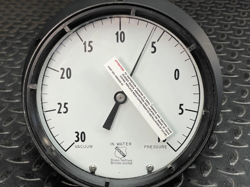 Ashcroft 6" Gauge, Pressure, -30 Vac.,10 in. Water, Brass Bellow Bronze Socket