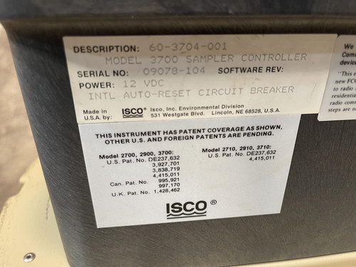 ISCO 3700 Programmable Sequential Automatic Water Sampler 24-Bottle