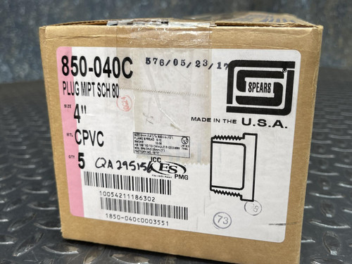 Lot of 5 Spears 850-040C 4 in. MIPT Straight Schedule 80 CPVC Plug
