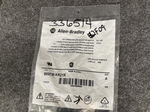 Allen Bradley 800FM KR21R Key Spring Return Selector Switch Key 455