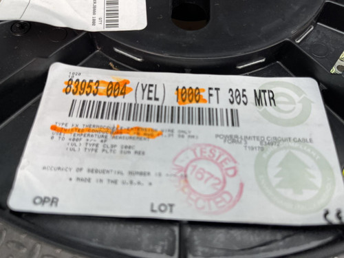 Belden 83953 Thermocouple Extension 2-Wire Type KX 16 AWG 1000FT/Roll