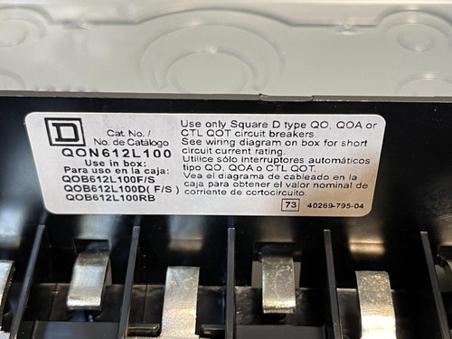 Square D QO Indoor Circuit Breaker Load Center QO612L100DS - Unused