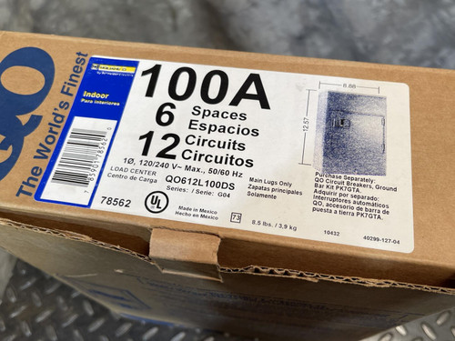 Square D QO Indoor Circuit Breaker Load Center QO612L100DS - Unused
